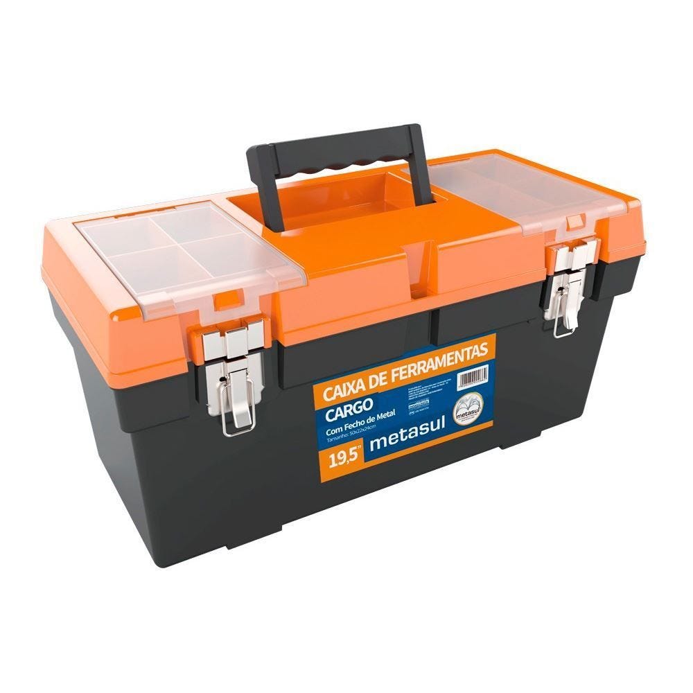 CAIXA DE FERRAMENTAS CARGO COM FECHO DE METAL LARANJA 19,5" METASUL