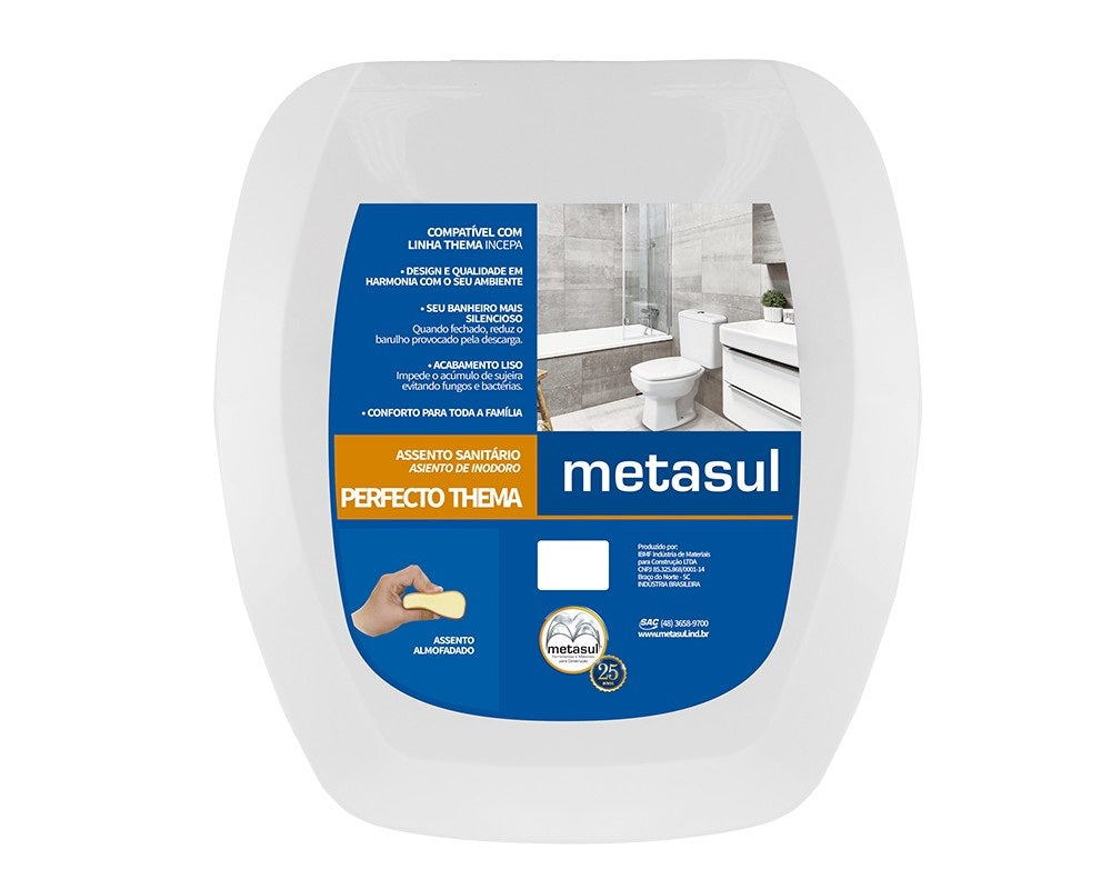 ASSENTO SANITÁRIO ALMOFADADO RETANGULAR PERFECTO THEMA BRANCO METASUL