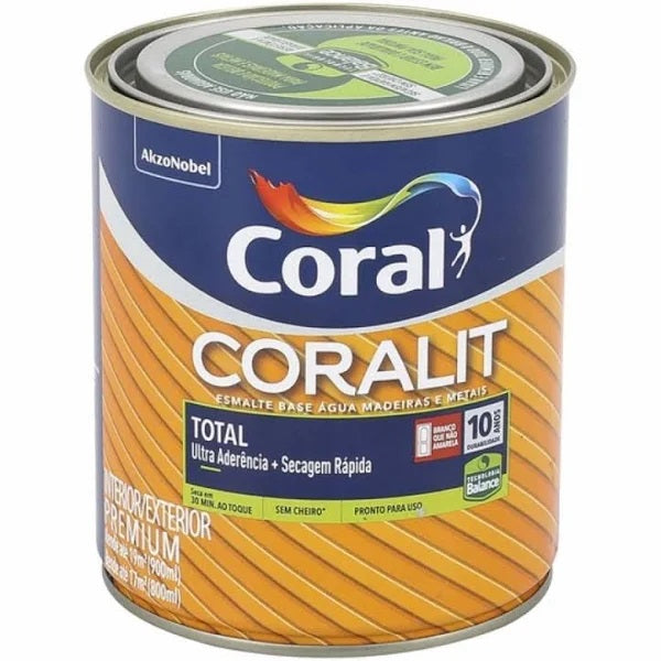 ESMALTE BASE ÁGUA PREMIUM 900ML BRANCO FOSCO CORALIT TOTAL