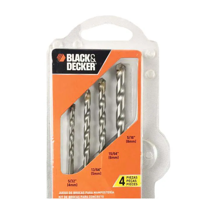 BROCAS VIDEA PARA CONCRETO KIT 4 PEÇAS BLACK DECKER