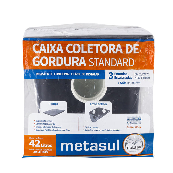 CAIXA COLETORA DE GORDURA STANDARD GRANDE PRETA METASUL