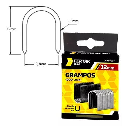 GRAMPO TIPO U 12MM COM 1000 PEÇAS FERTAK TOOLS