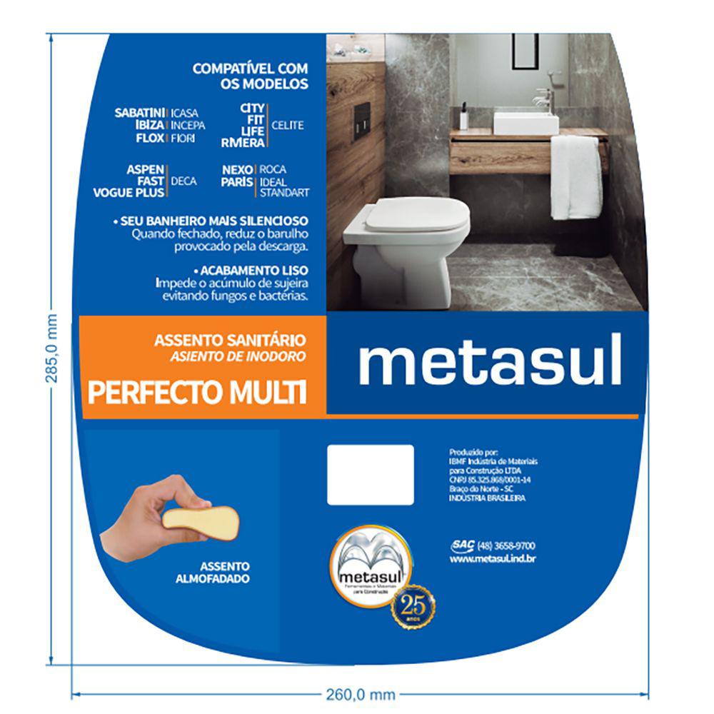 ASSENTO SANITÁRIO ALMOFADADO RETANGULAR PERFECTO MULTI BRANCO METASUL