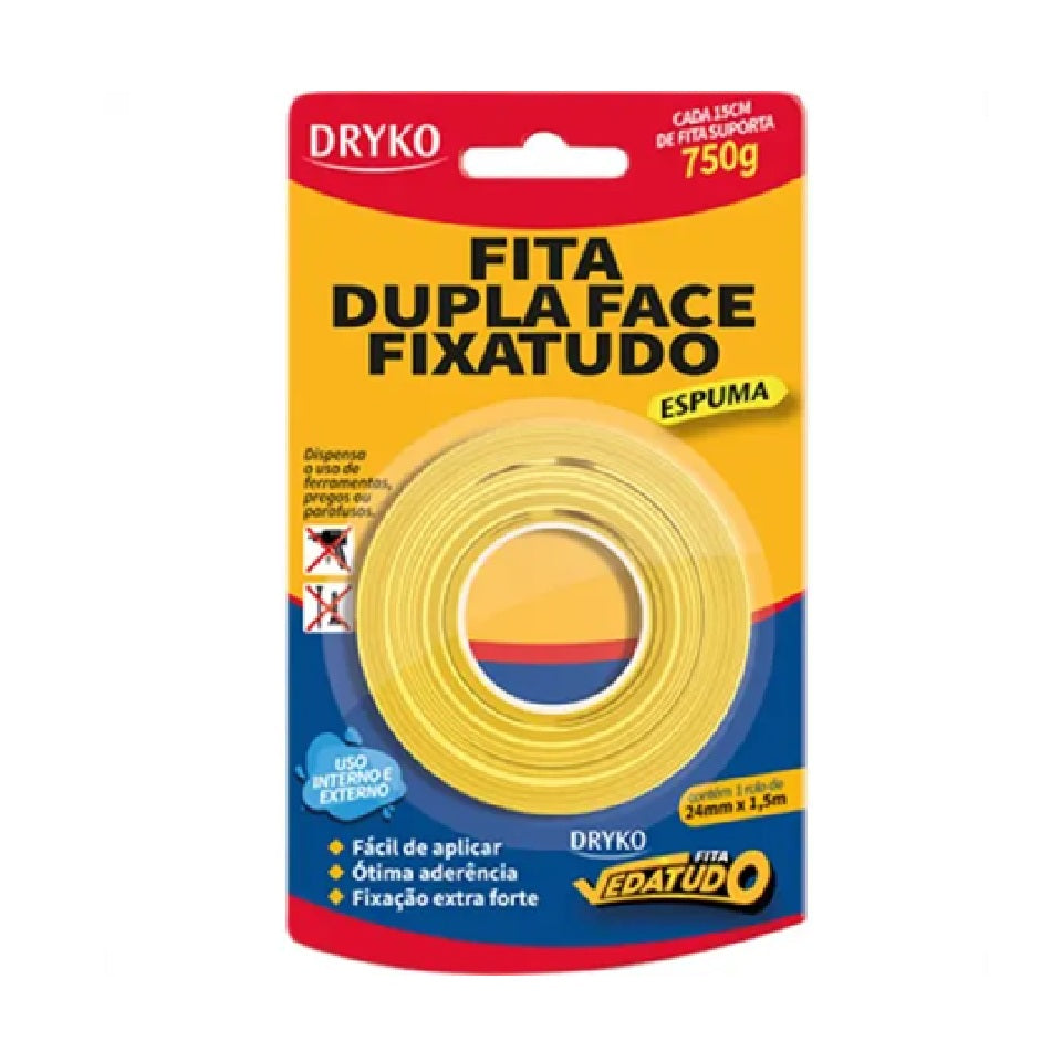 FITA DUPLA FACE ESPUMA 24MMX1,5M DRYKO