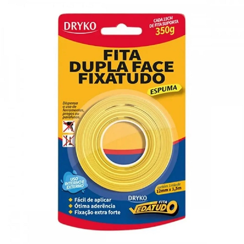 FITA DUPLA FACE ESPUMA 12MMX1,5M DRYKO