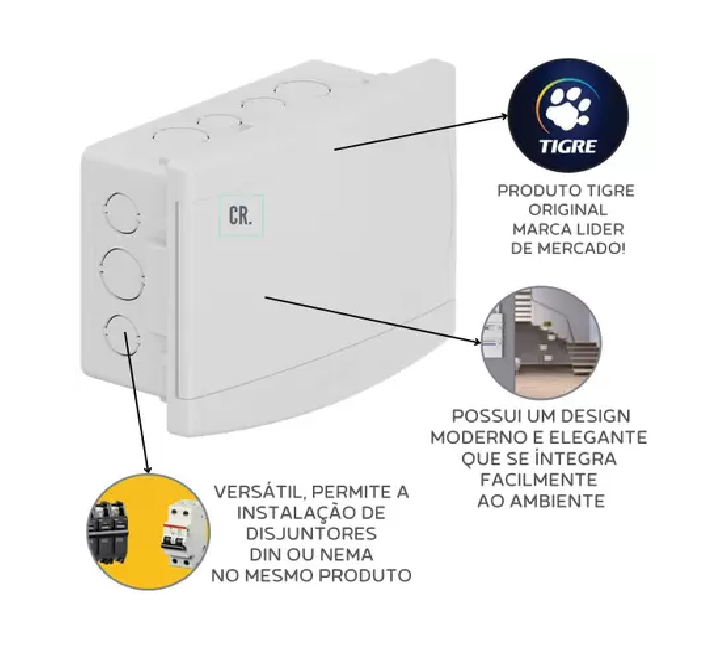 CENTRAL PARA DISJUNTORES 6 NEMA 8 DIN BRANCO TIGRE
