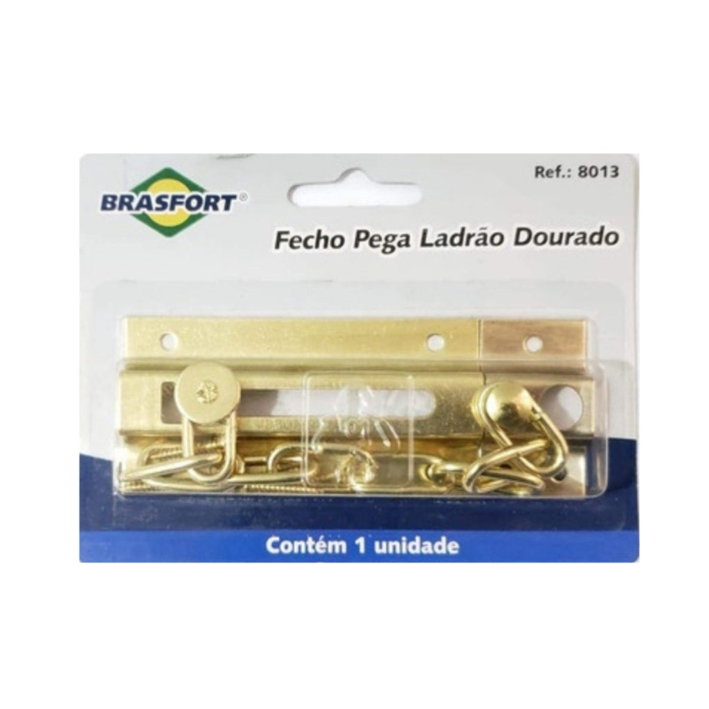 FECHO PARA PORTA COM CORRENTE DOURADO BRASFORT