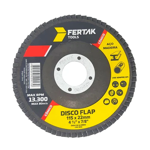 DISCO FLAP CÔNICO 4.1/2" 115MM GRAO 80 FERTAK TOOLS