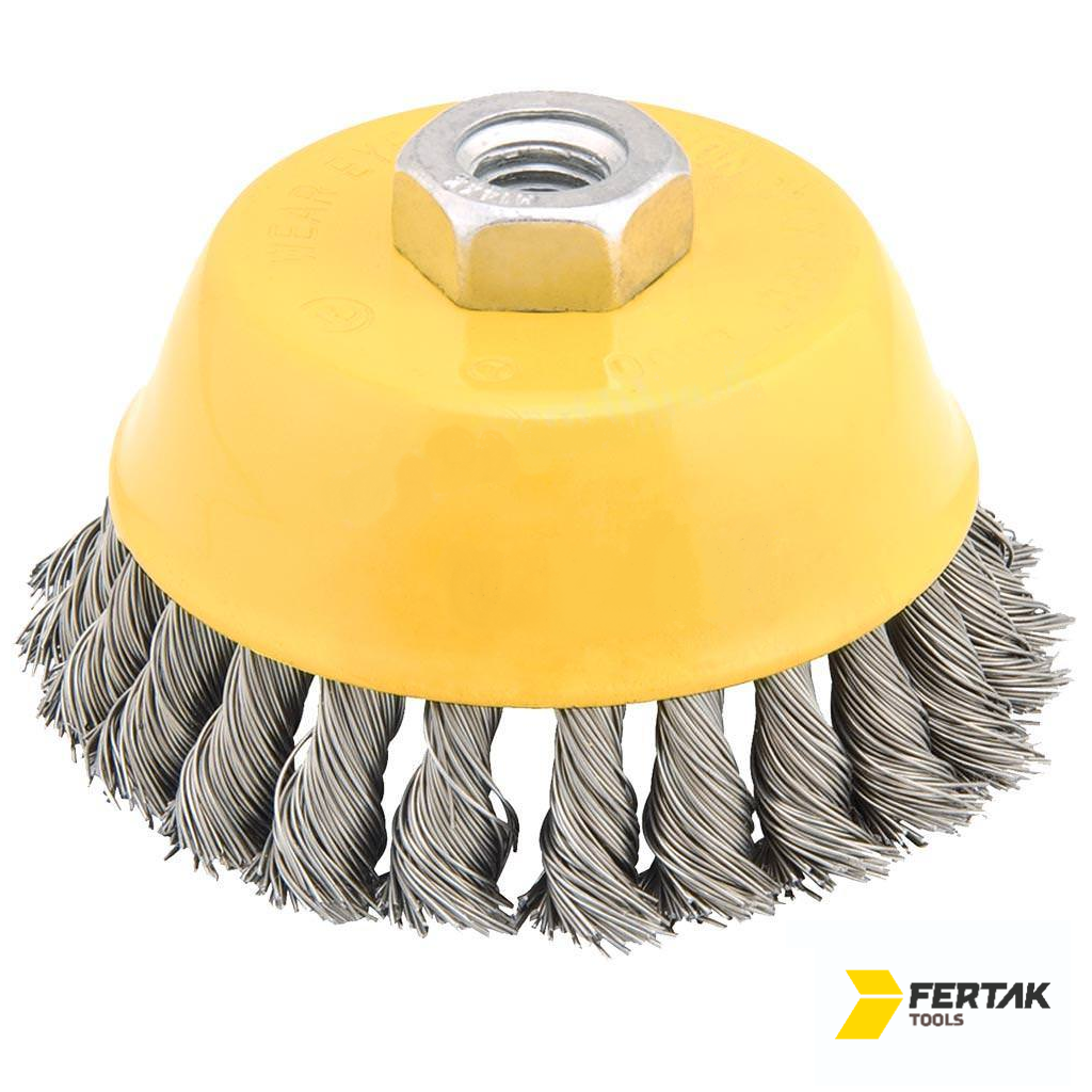 ESCOVA AÇO CÔNICA TORCIDO M14 3" 75MM FERTAK TOOLS