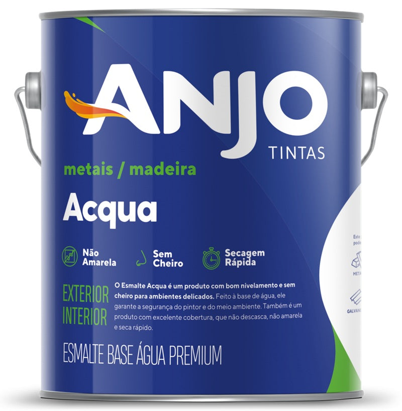 ESMALTE BASE ÁGUA PREMIUM 3,6L PRETO ACETINADO ACQUA ANJO