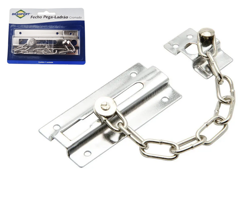FECHO PARA PORTA COM CORRENTE CROMADO BRASFORT