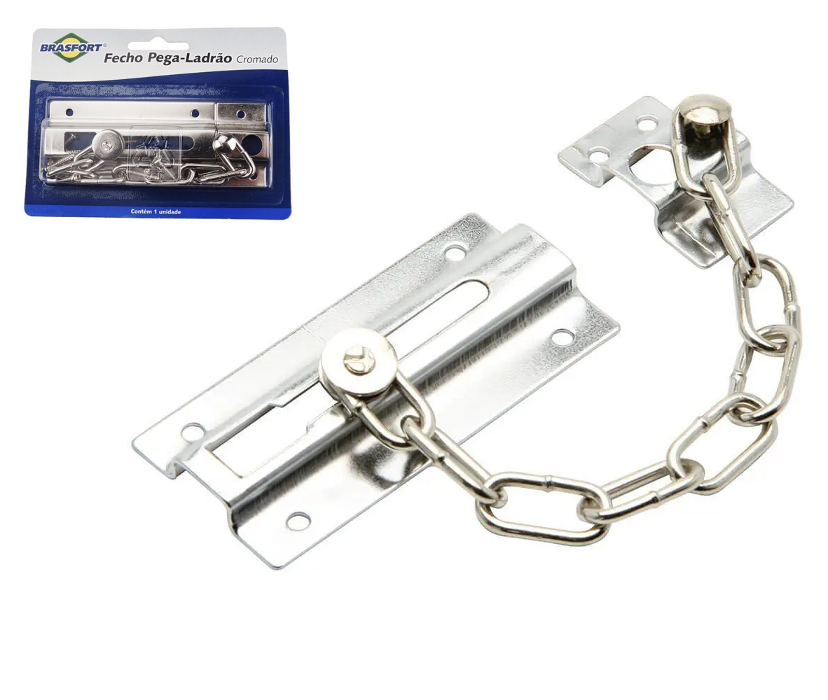 FECHO PARA PORTA COM CORRENTE CROMADO BRASFORT