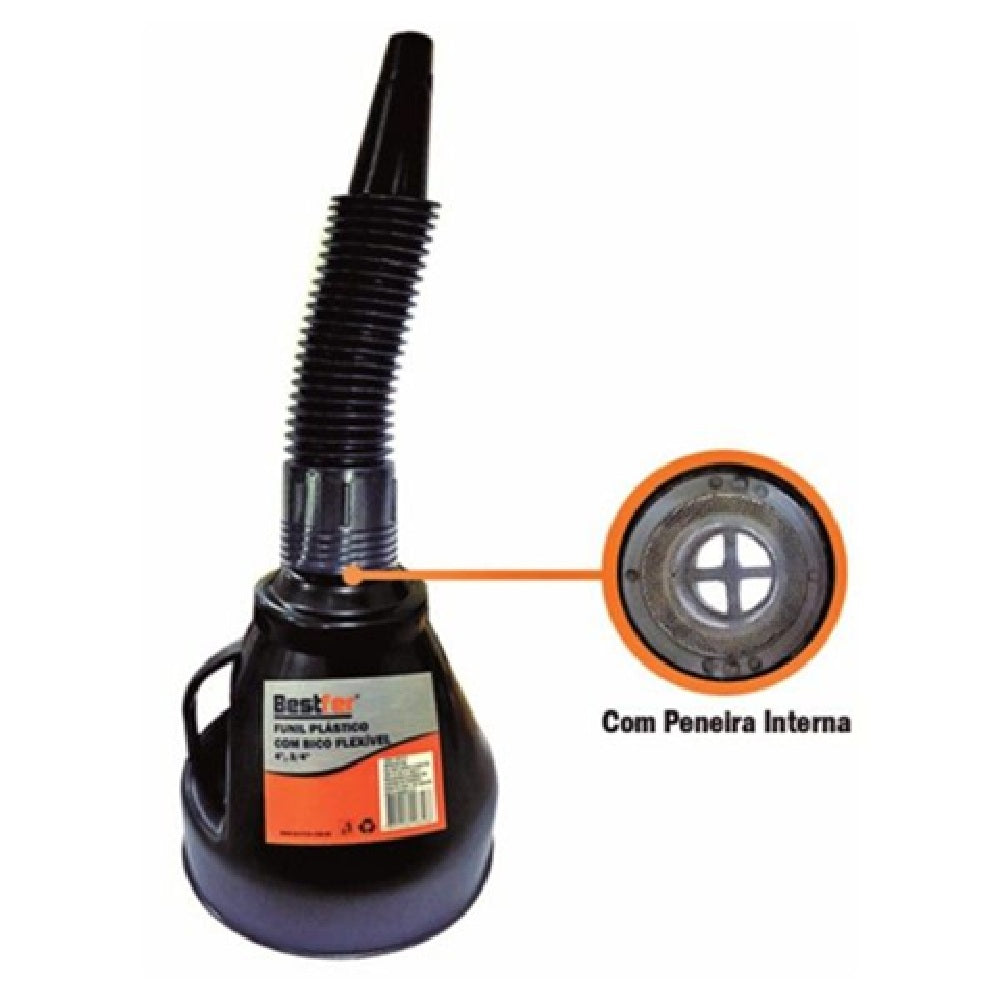 FUNIL PLASTICO COM BICO FLEXIVEL COM PENEIRA 4" BESTFER