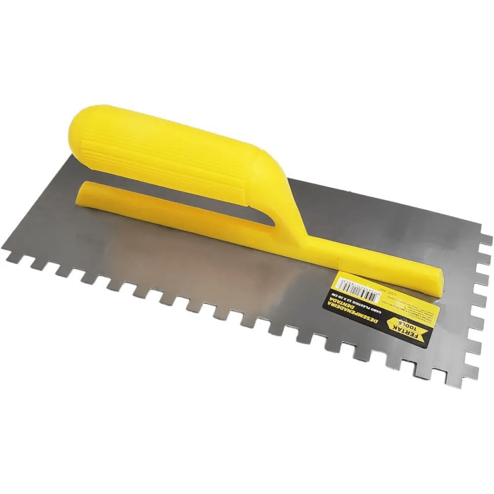 DESEMPENADEIRA DE AÇO DENTADA 12X28CM CABO PVC FERTAK TOOLS