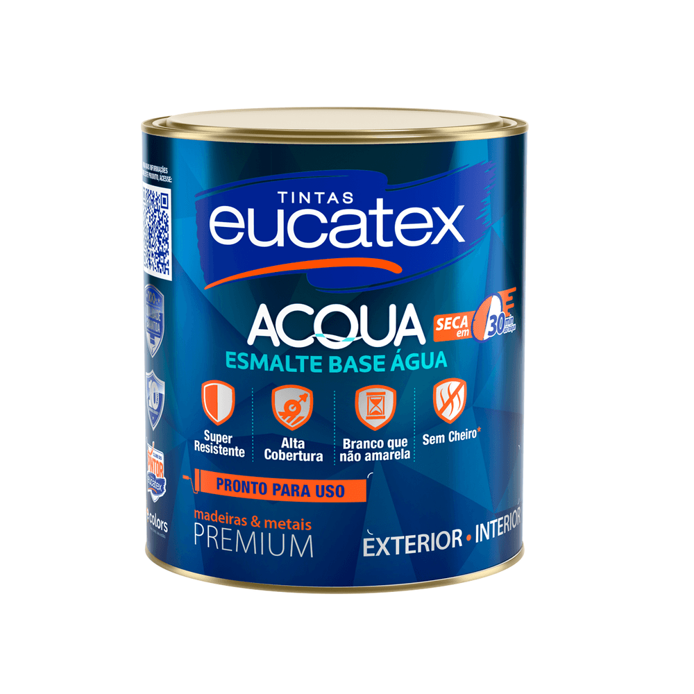 ESMALTE BASE ÁGUA PREMIUM 900ML BRANCO BRILHANTE ACQUA EUCATEX