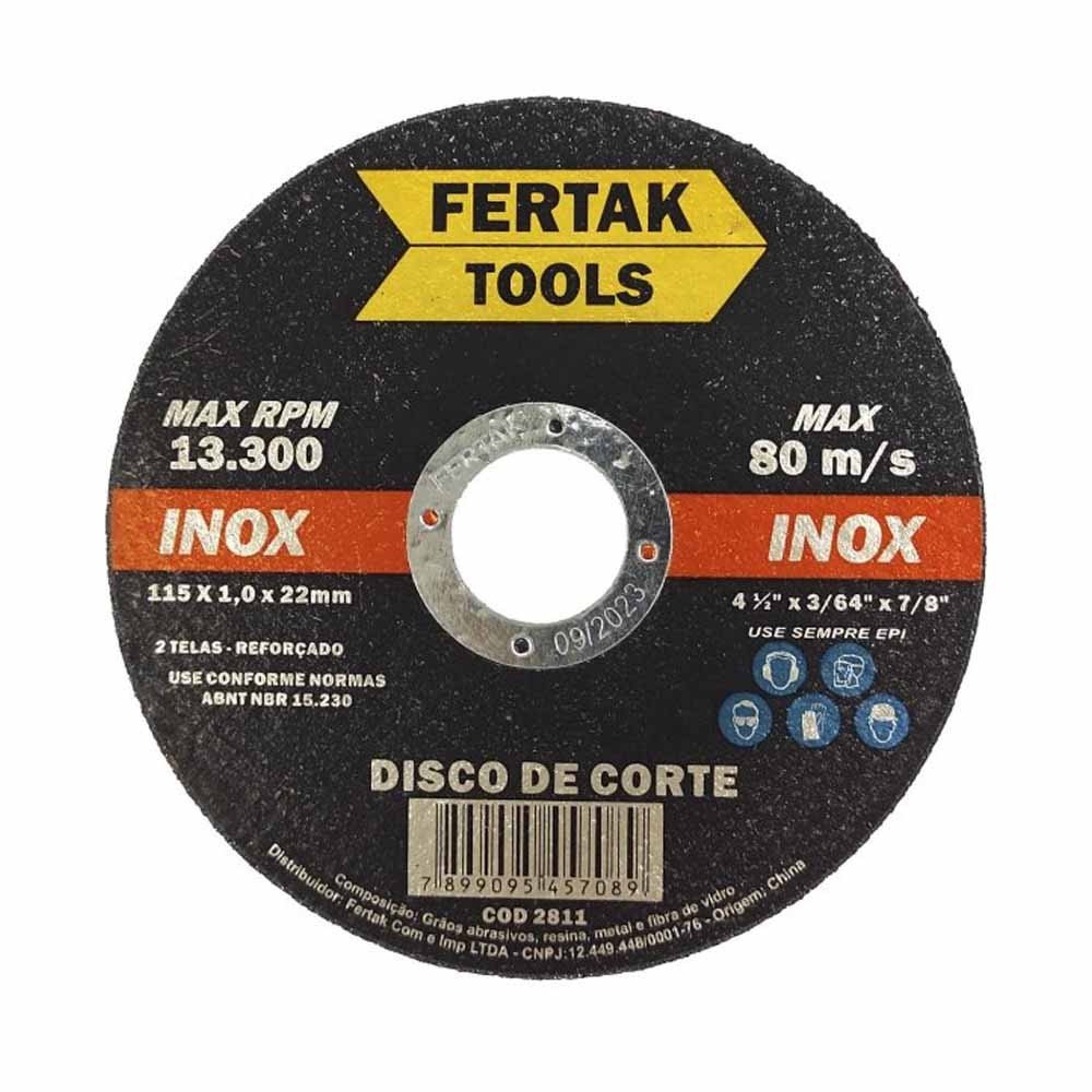 DISCO DE CORTE ACO INOX 4.1/2"X1,2MM FERTAK TOOLS