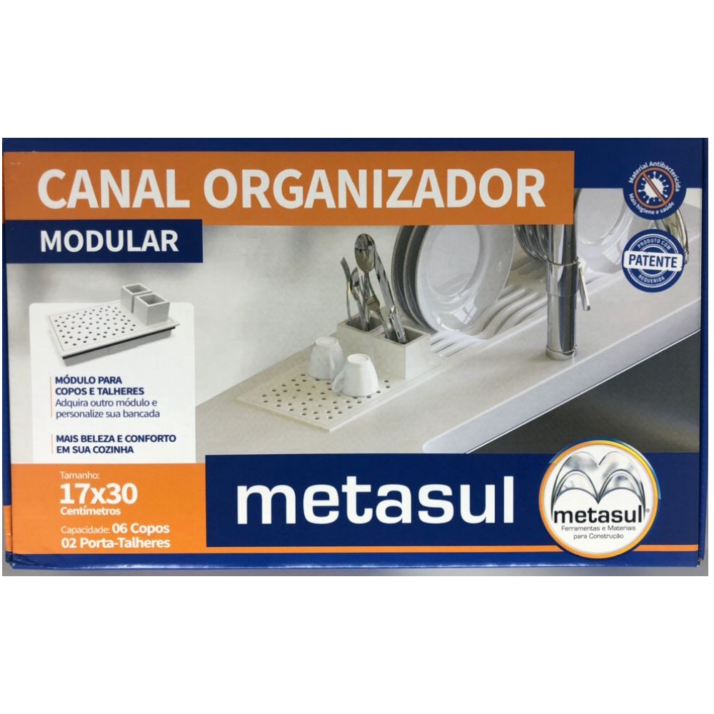 CANAL ORGANIZADOR PARA COPOS E TALHERES BRANCO METASUL