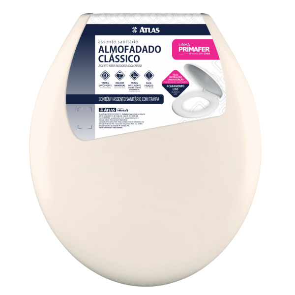 ASSENTO SANITÁRIO OVAL ALMOFADADO CLÁSSICO BEGE ATLAS