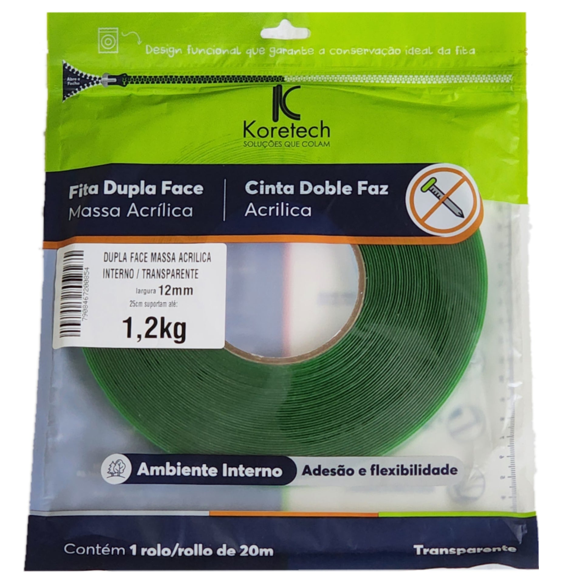 FITA DUPLA FACE INTERNO 12MMX20M KORETECH