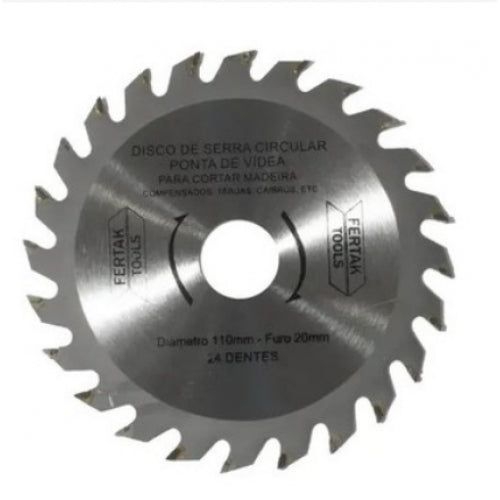 DISCO PARA SERRA CIRCULAR COM VIDEA 110MM 24 DENTES FERTAK TOOLS