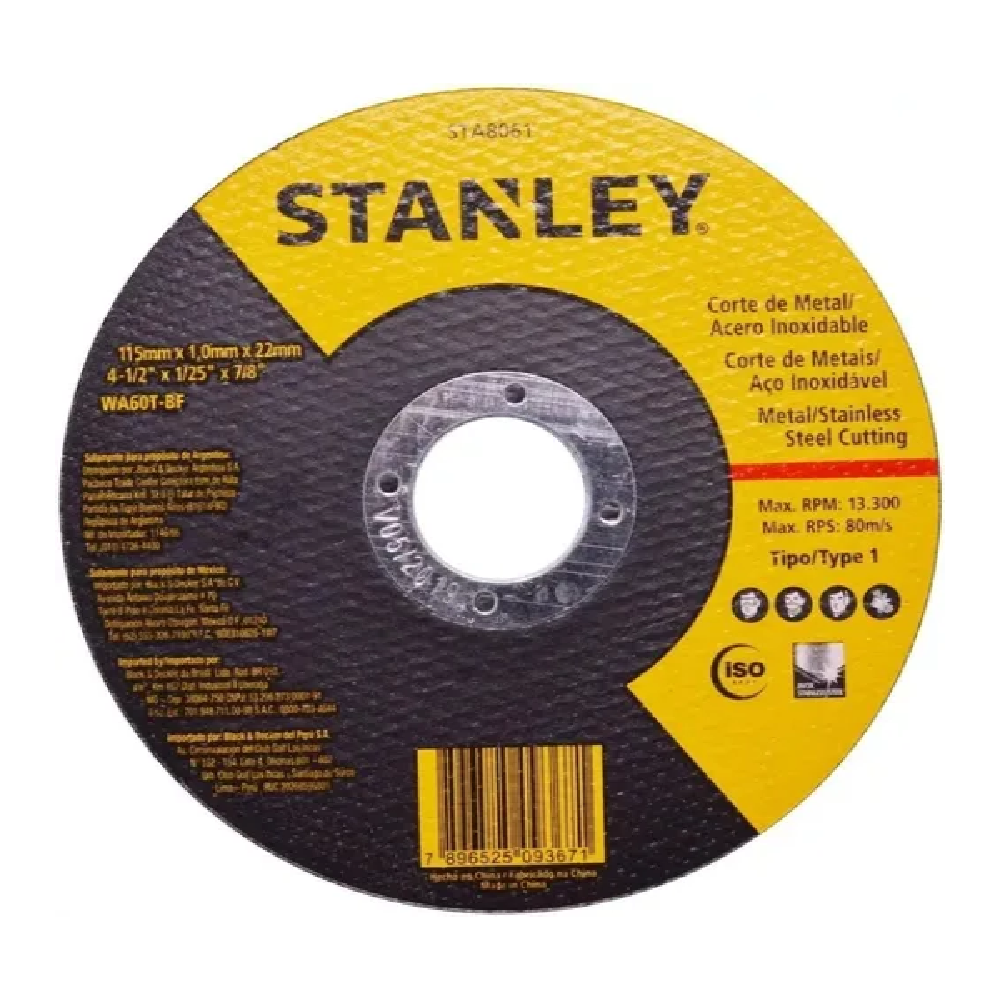 DISCO DE CORTE ACO INOX 4.1/2" 115X1,6MM STANLEY