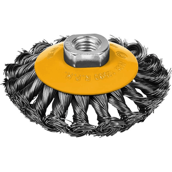 ESCOVA DE AÇO CONICA TORCIDA M14 4" 100MM FERTAK TOOLS