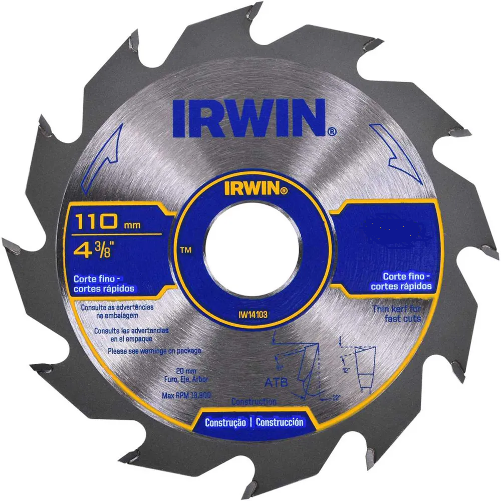 DISCO PARA SERRA CIRCULAR COM VIDEA 110MM 24 DENTES IRWIN