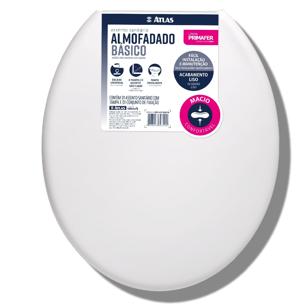 ASSENTO SANITÁRIO OVAL ALMOFADADO BÁSICO BRANCO ATLAS