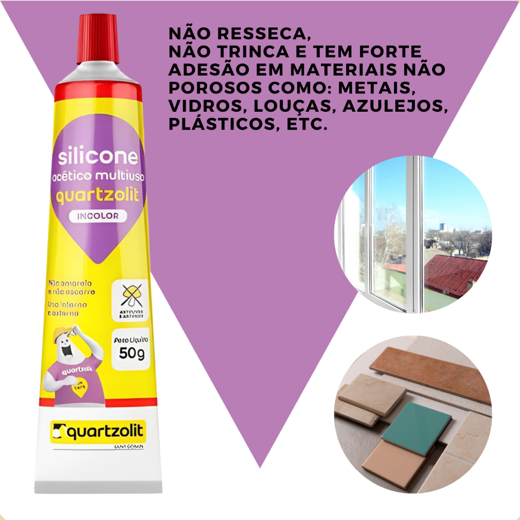 ADESIVO SILICONE ACÉTICO 50G INCOLOR QUARTZOLIT