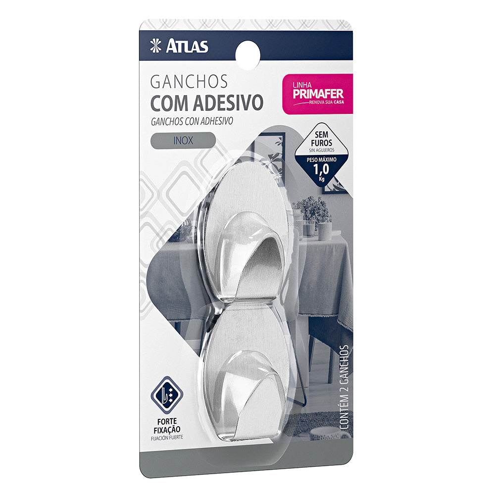 GANCHO DE INOX AUTOADESIVO COM 2 PEÇAS 1KG ATLAS