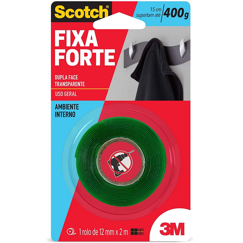 FITA DUPLA FACE FORTE 12MMX2M TRANSPARENTE 3M