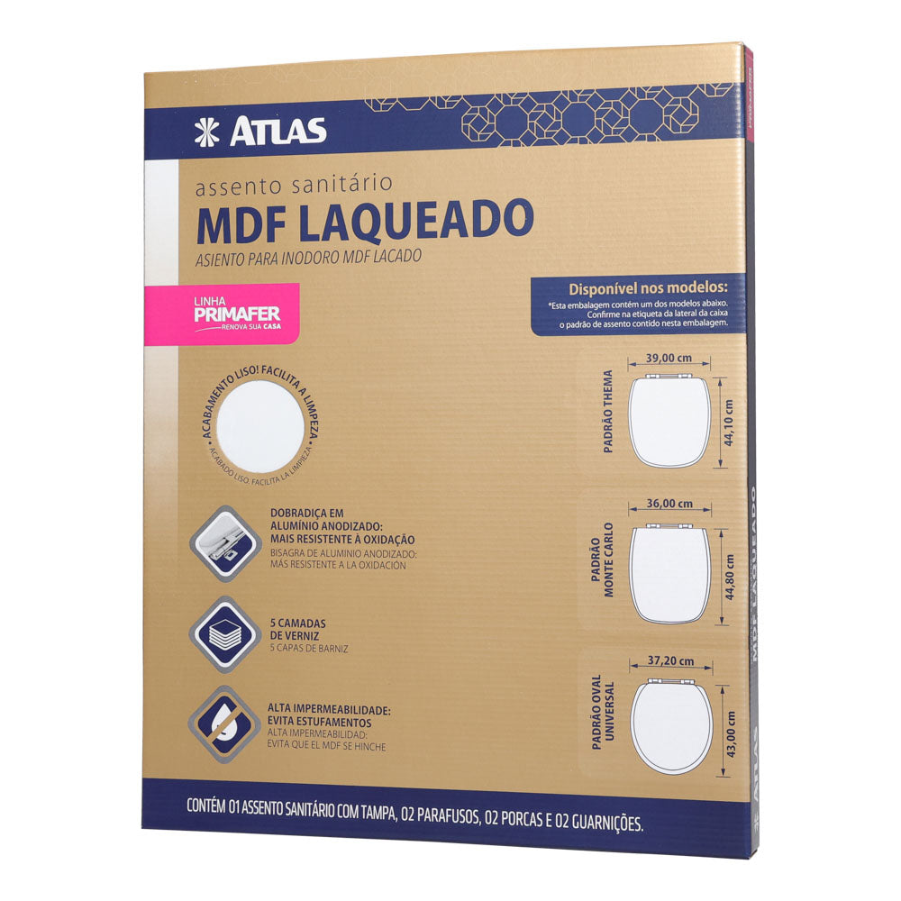 ASSENTO SANITARIO MDF LAQUEADO QUADRADO MONTE CARLO BRANCO ATLAS