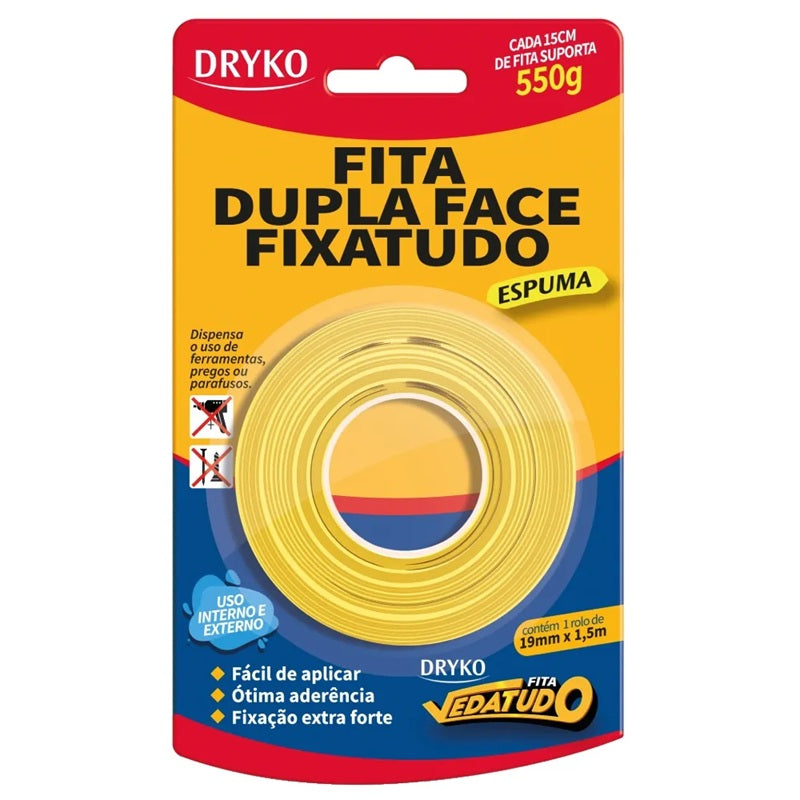 FITA DUPLA FACE ESPUMA 19MMX1,5M DRYKO