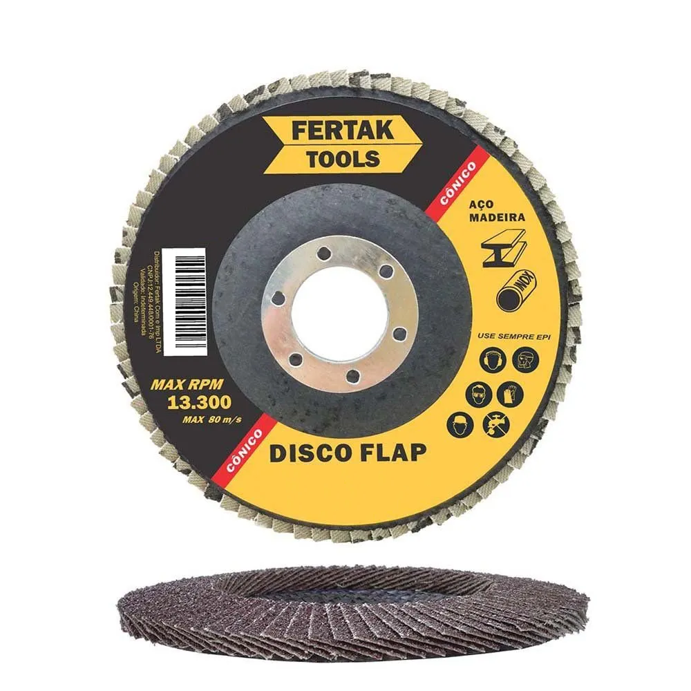 DISCO FLAP CONICO 7" 180MM GRAO 40 FERTAK TOOLS